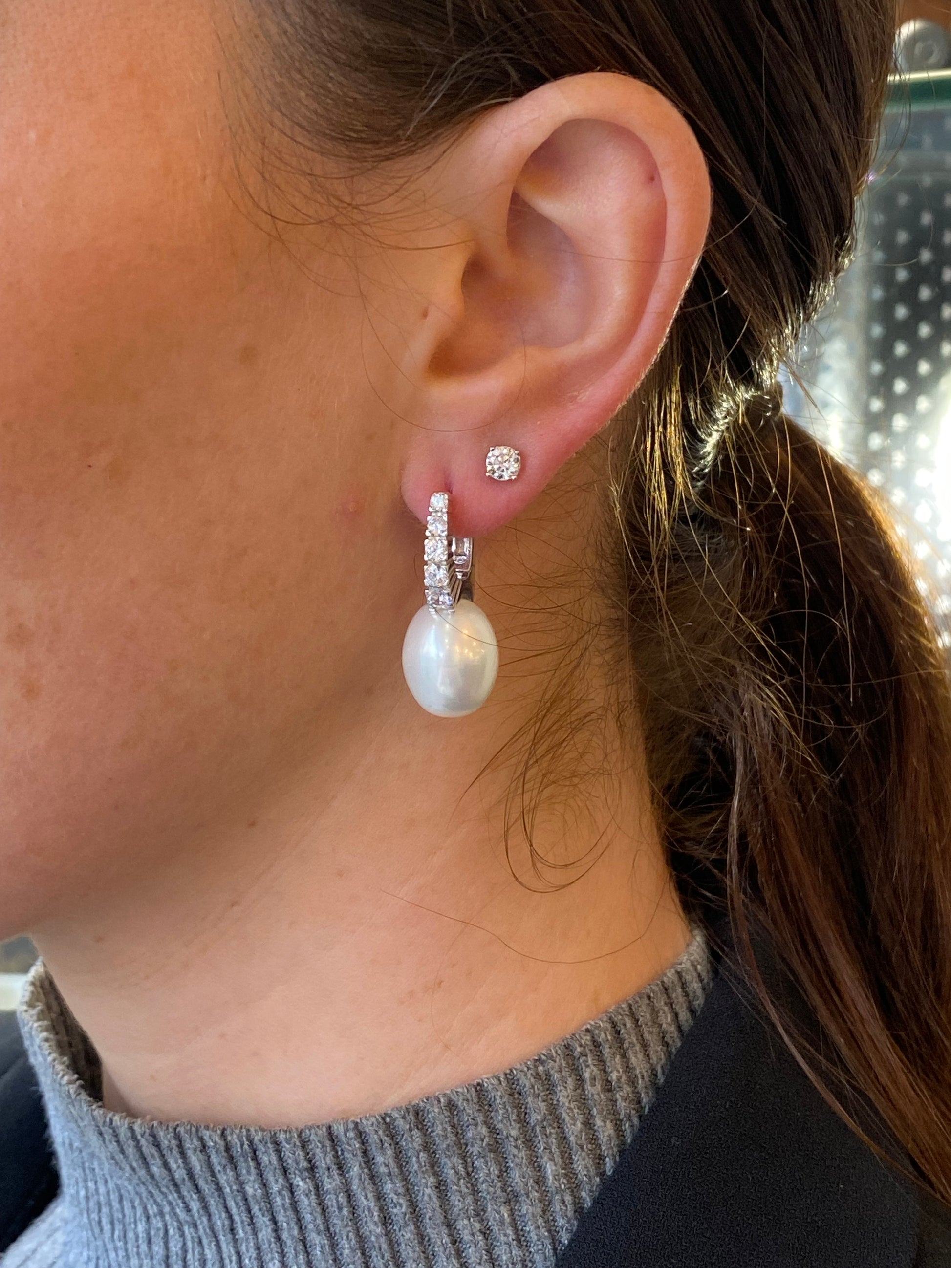 Silver 12x15mm Shell Pearl & CZ Drop Earrings - John Ross Jewellers