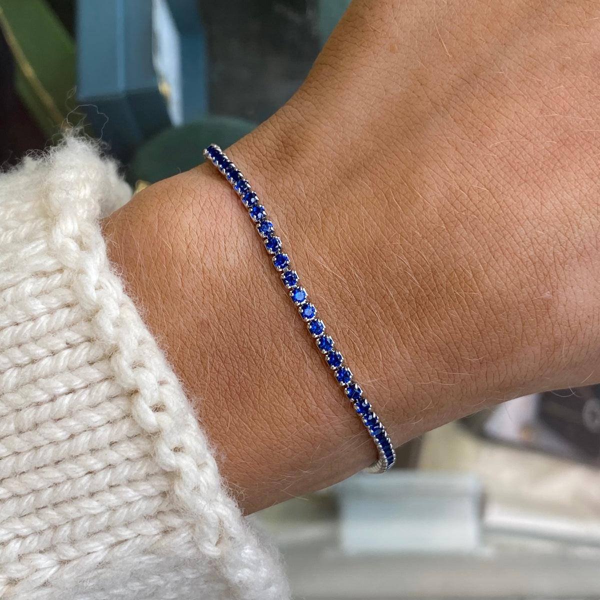 Silver CZ Tennis Bracelet | 2mm Sapphire Blue | 18cm