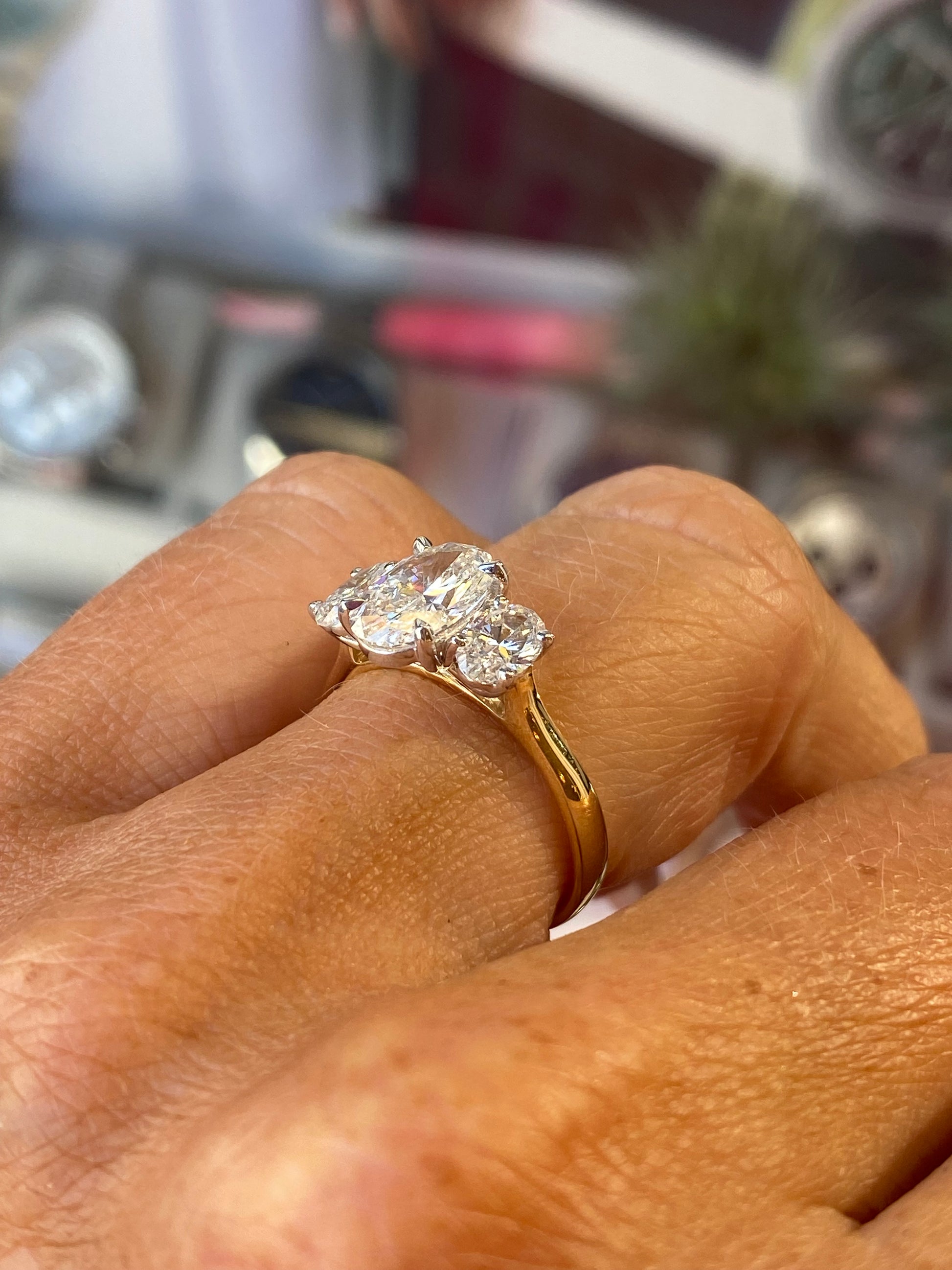 18ct Gold Oval Trilogy Engagement Ring | Lab Certificated 3.06ct - John Ross Jewellers