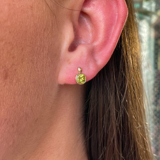 9ct Gold Cushion Peridot Stud Earrings - John Ross Jewellers