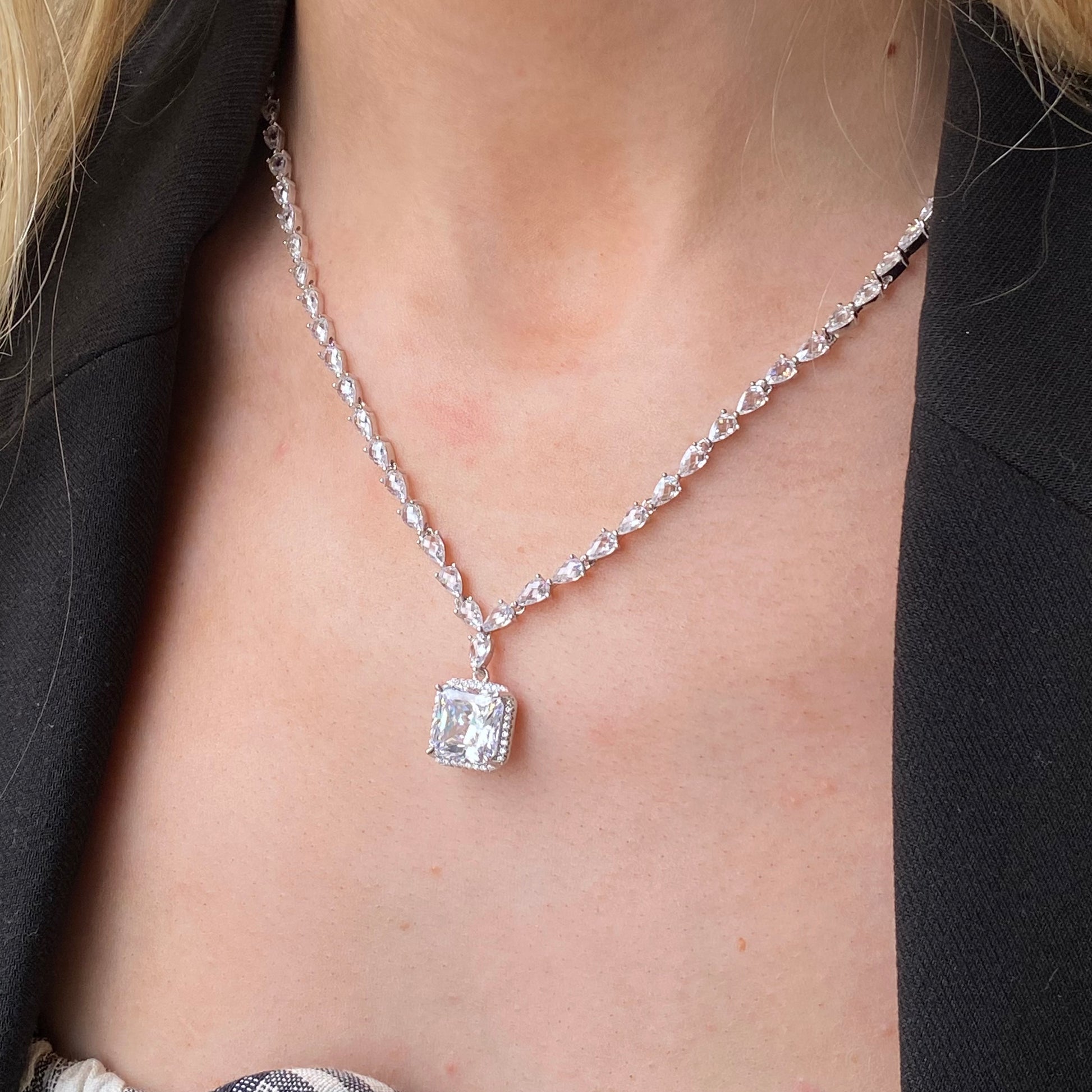 Silver CZ Centrepiece Tennis Necklace | 43+6cm - John Ross Jewellers