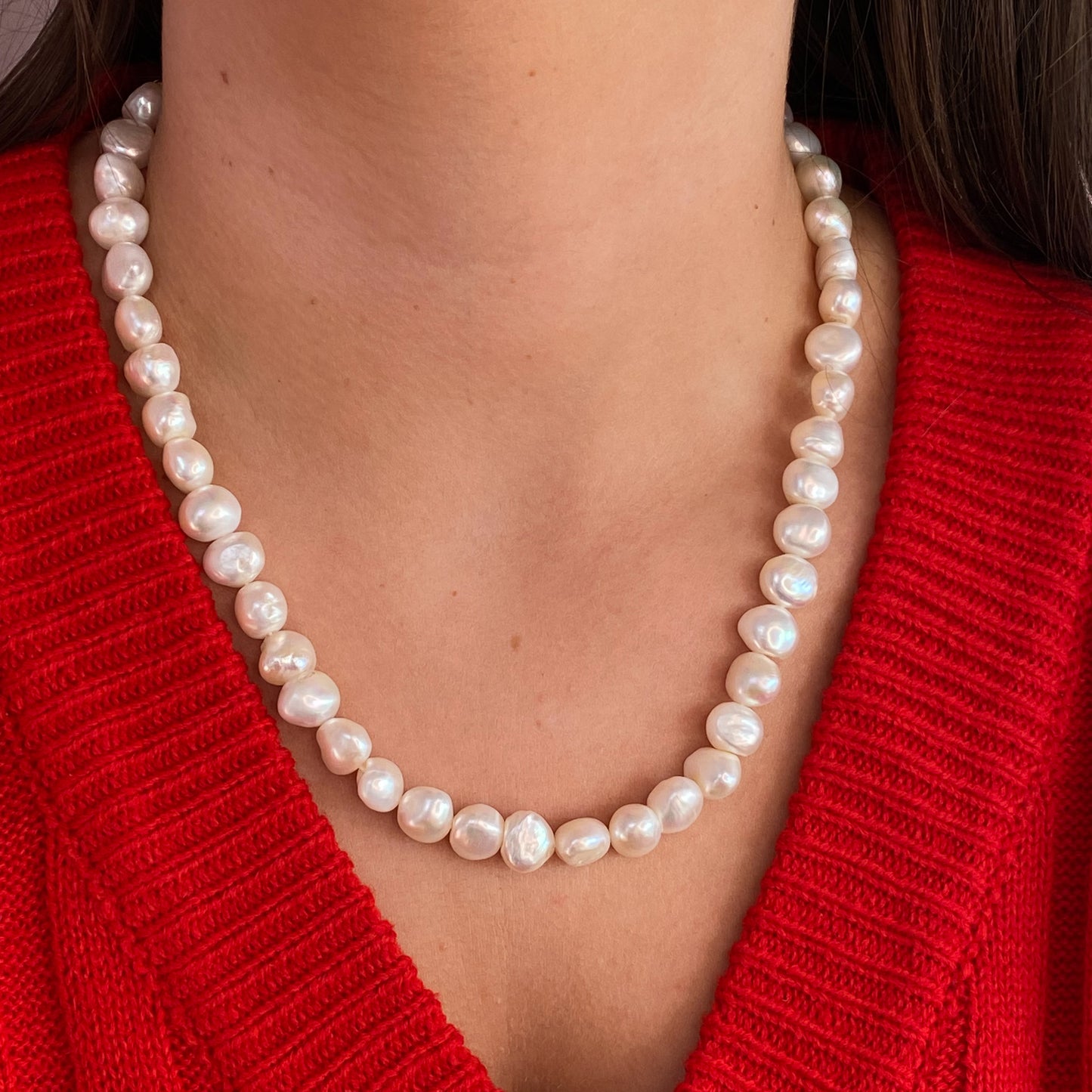 Floral Cameo & Freshwater Pearl Necklace 10mm-12mm | 43cm