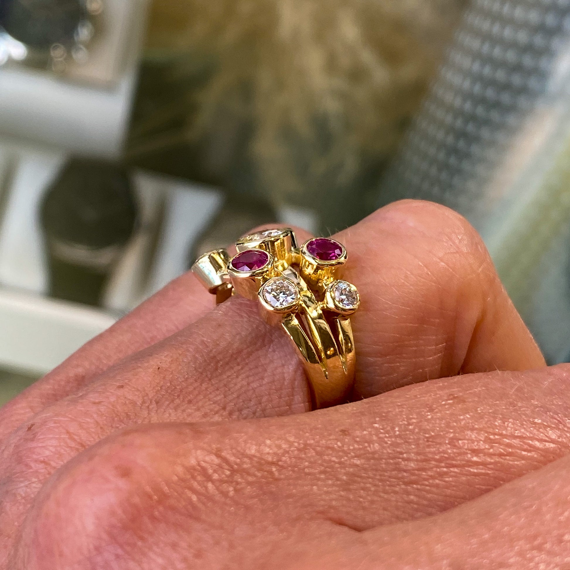 18ct Gold Ruby & Diamond Rainfall Ring - John Ross Jewellers