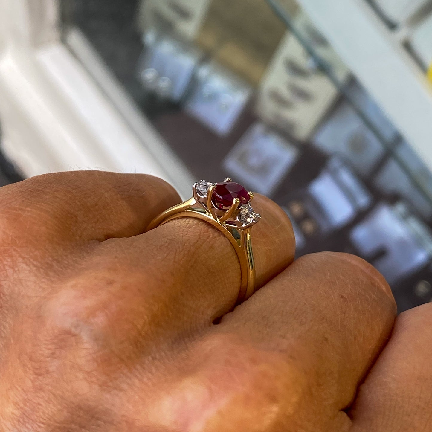 18ct Gold Ruby & Diamond Trilogy Ring