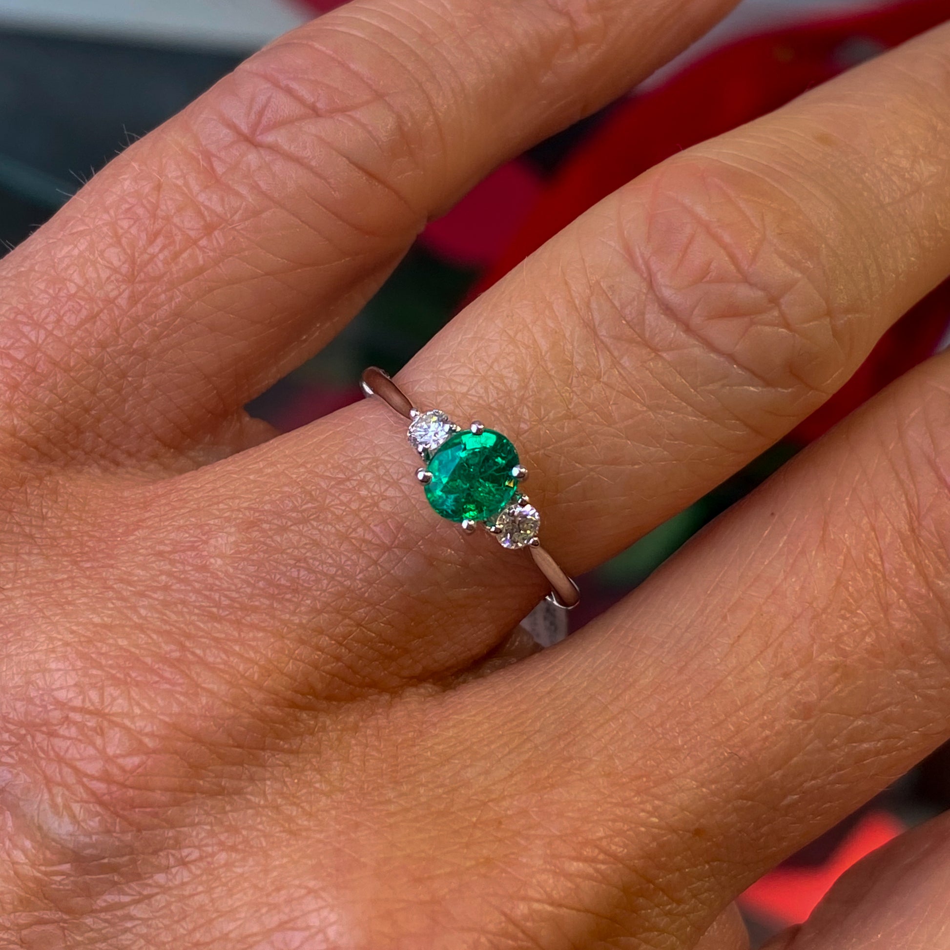 Platinum Emerald & Diamond Engagement Ring | 0.74ct + 0.16ct - John Ross Jewellers