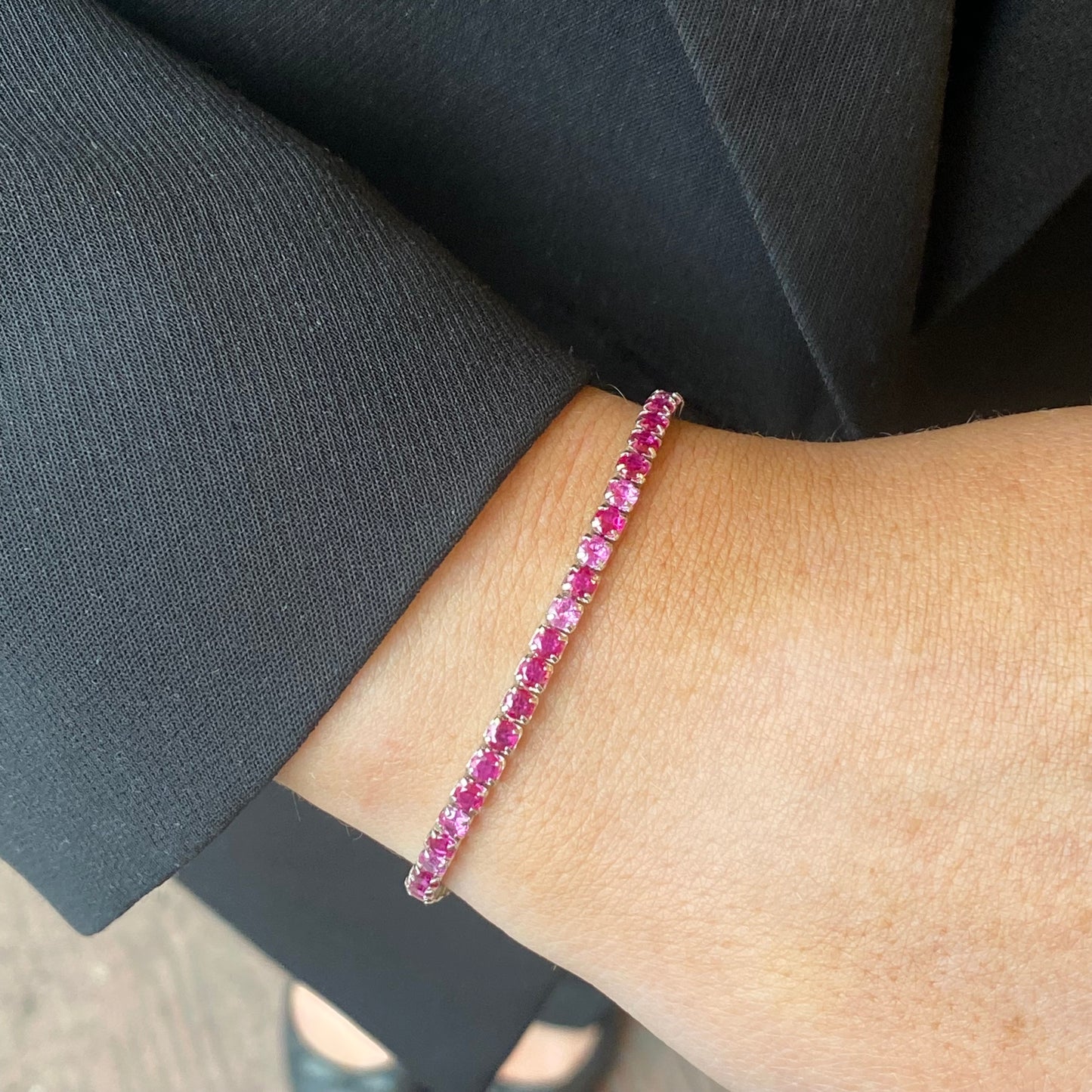 Silver Ruby Red 3mm CZ tennis bracelet by Comero with 16+3cm length, featuring sparkling red cubic zirconia stones.