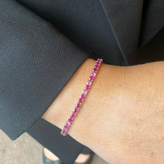Silver Ruby Red 3mm CZ tennis bracelet by Comero with 16+3cm length, featuring sparkling red cubic zirconia stones.