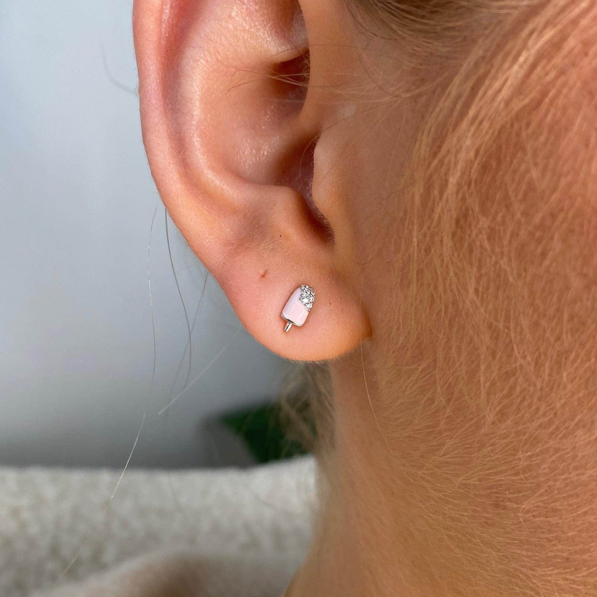 Silver Ice Lolly Stud Earrings for kids by Comero, featuring adorable ice lolly design in shiny silver.