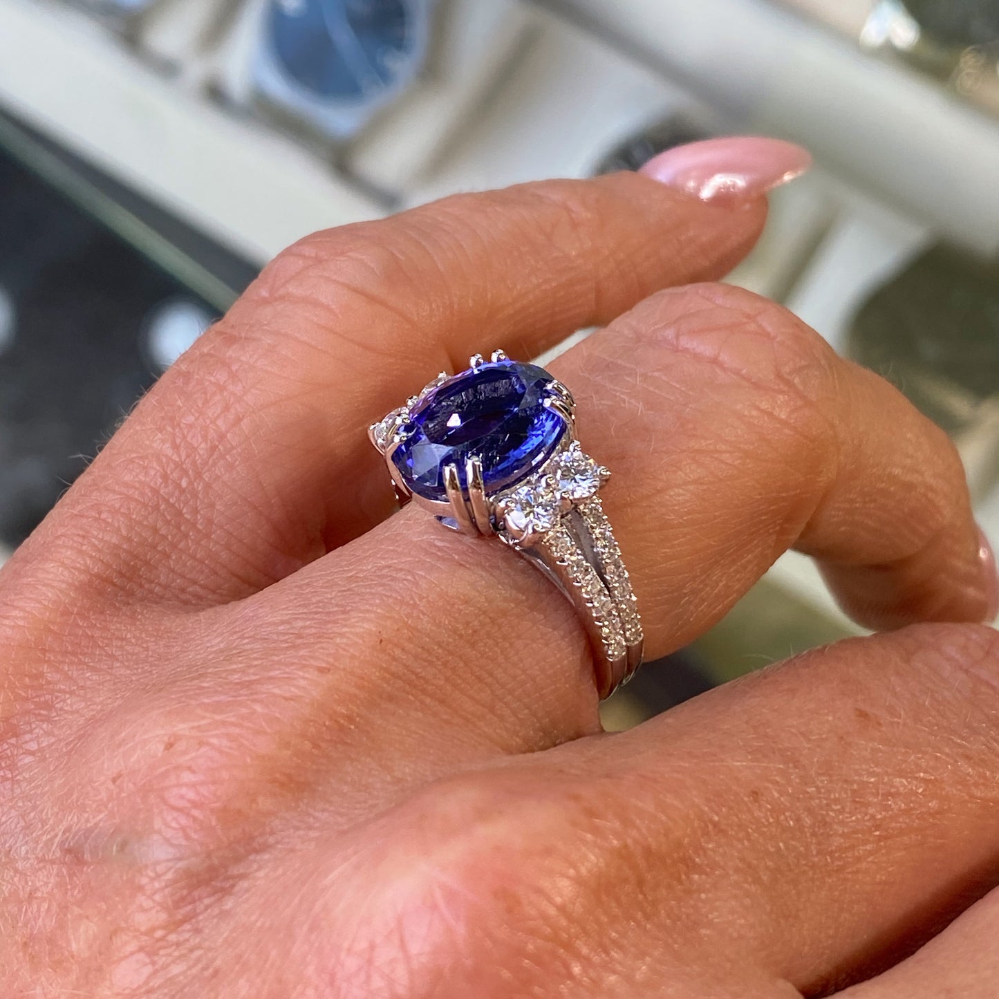 18ct White Gold Tanzanite & Diamond Ring - John Ross Jewellers