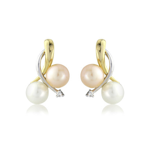 9ct Gold Cultured Pearl & Diamond Stud Earrings - John Ross Jewellers