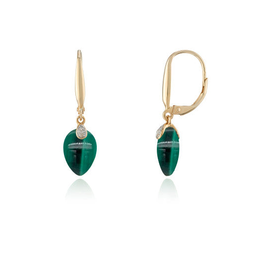 9ct Gold Malachite & Diamond Drop Earrings - John Ross Jewellers