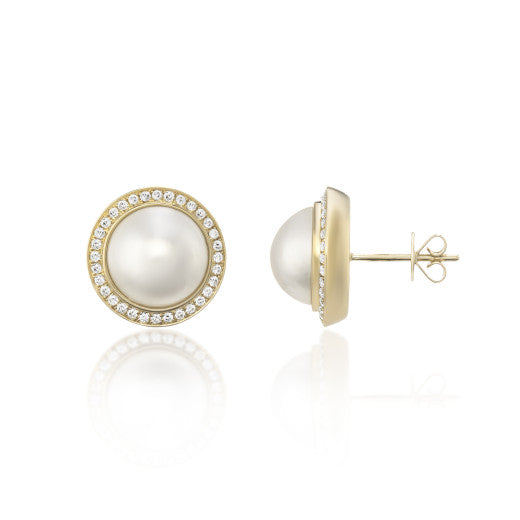 9ct Gold Mabe Pearl & Diamond Stud Earrings