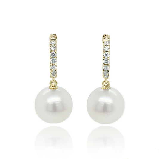 9ct Gold Cultured Freshwater Pearl Diamond Huggie Hoop Earrings