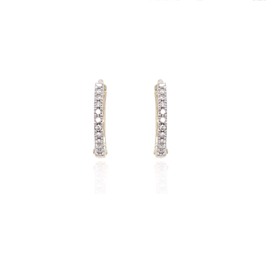 9ct gold diamond huggie hoop earrings with 0.08ct diamonds, shown in a close-up image highlighting the elegant design.