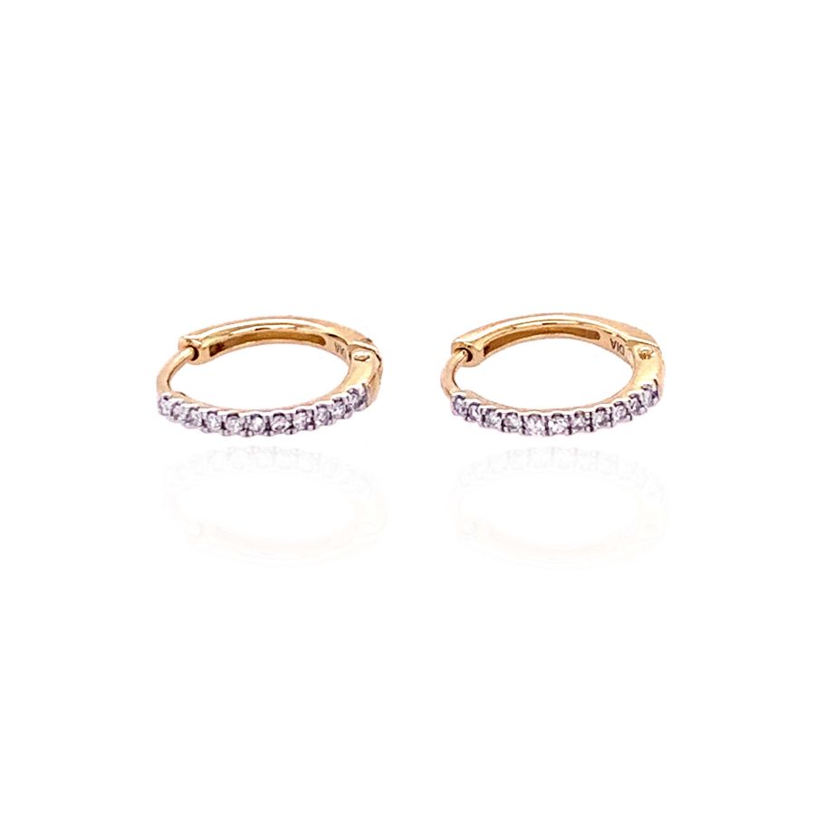 9ct gold diamond huggie hoop earrings with 0.08ct diamonds, featuring a sleek, polished design by Mark Milton.