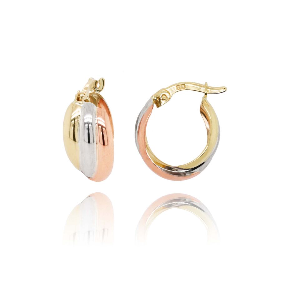 9ct Gold Three Tone Twist Hoop Earrings