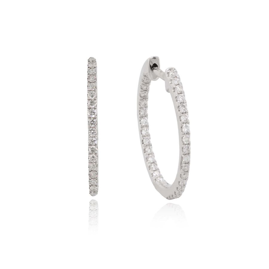 9ct white gold diamond hoop earrings by Mark Milton featuring 0.80ct inside and outside diamond accents on elegant earrings.