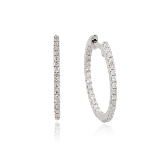 9ct white gold diamond hoop earrings by Mark Milton featuring 0.80ct inside and outside diamond accents on elegant earrings.