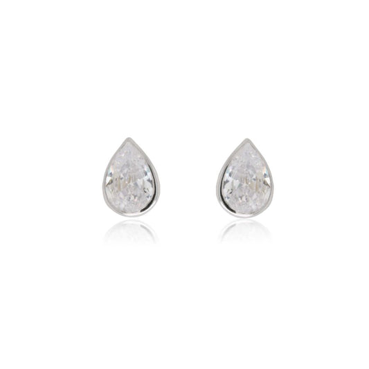 9ct White Gold Pear CZ Rubover Stud Earrings