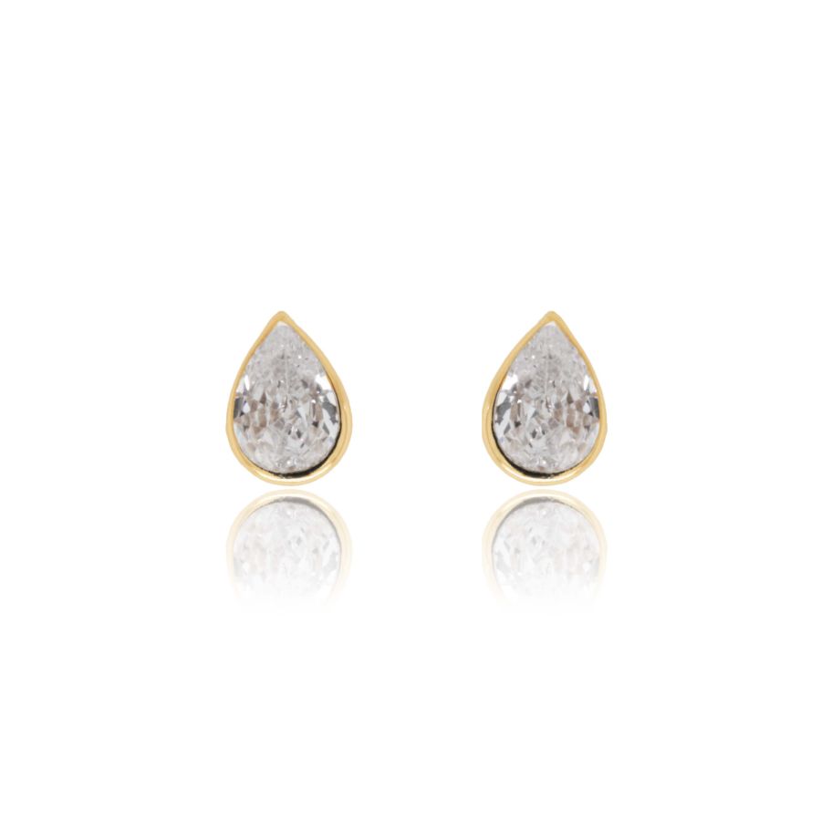9ct Gold Pear CZ Rubover Stud Earrings