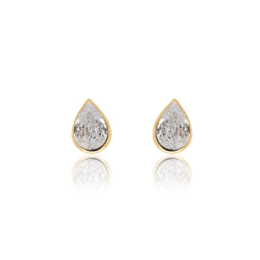 9ct Gold Pear CZ Rubover Stud Earrings