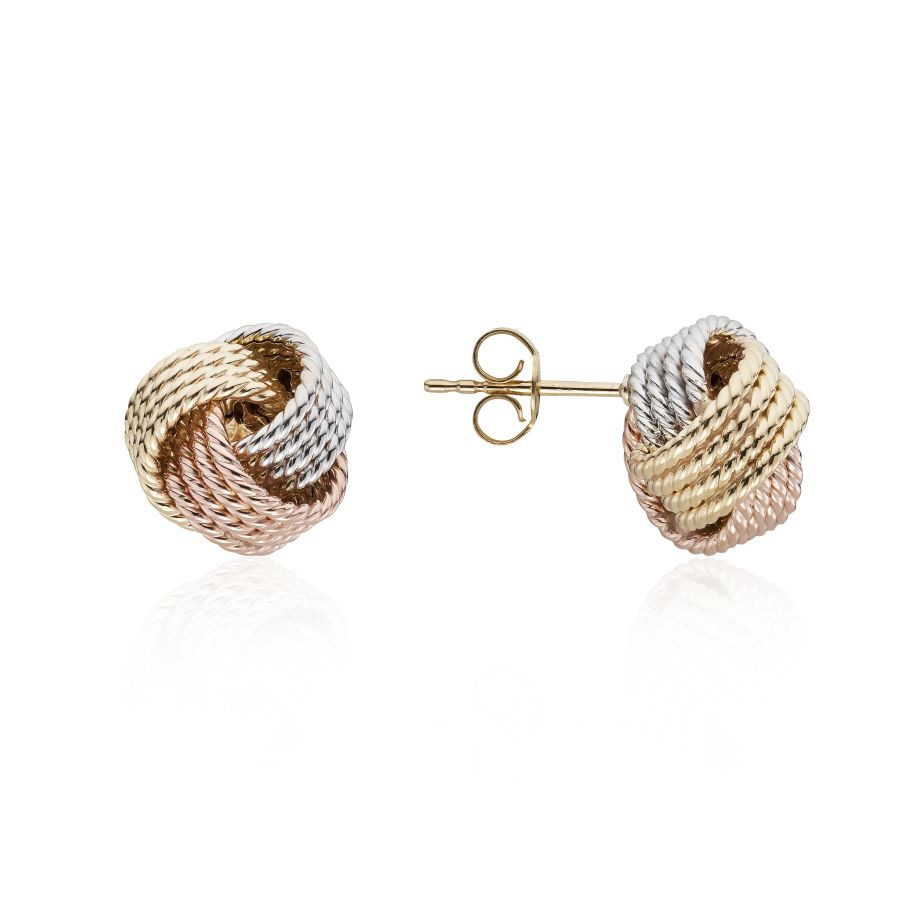 9ct Gold Three Tone Rope Knot Stud Earrings