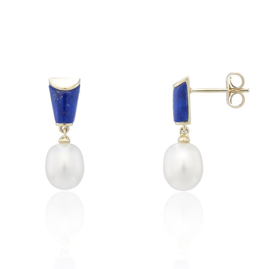 9ct Gold Lapis Lazuli & Pearl Drop Earrings - John Ross Jewellers