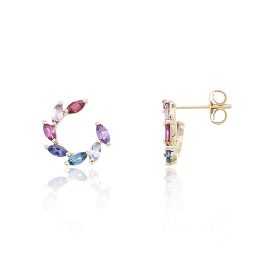 Mark Milton 9ct gold multi-gemstone stud earrings featuring colorful gemstones set in classic earring design.