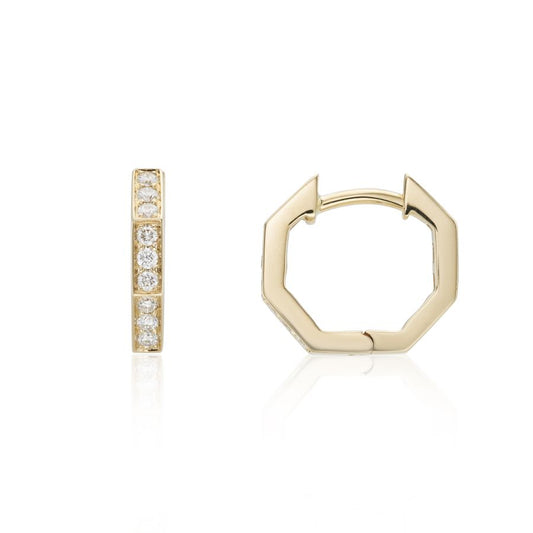 9ct Gold Diamond Hexagonal Huggie Hoop Earrings | 0.14ct