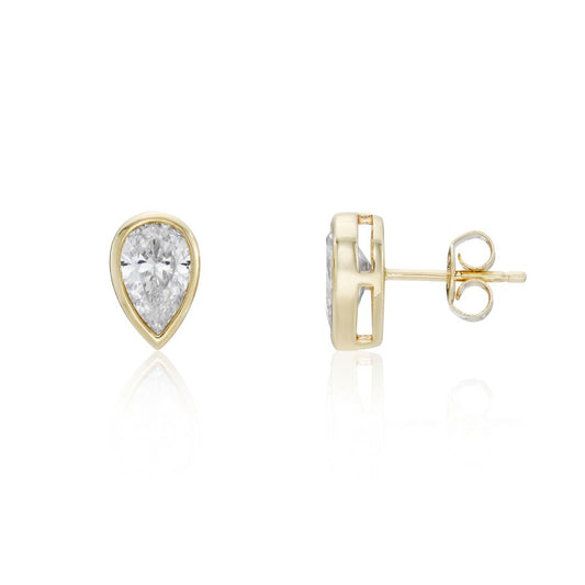 9ct Gold Pear CZ Rubover Stud Earrings