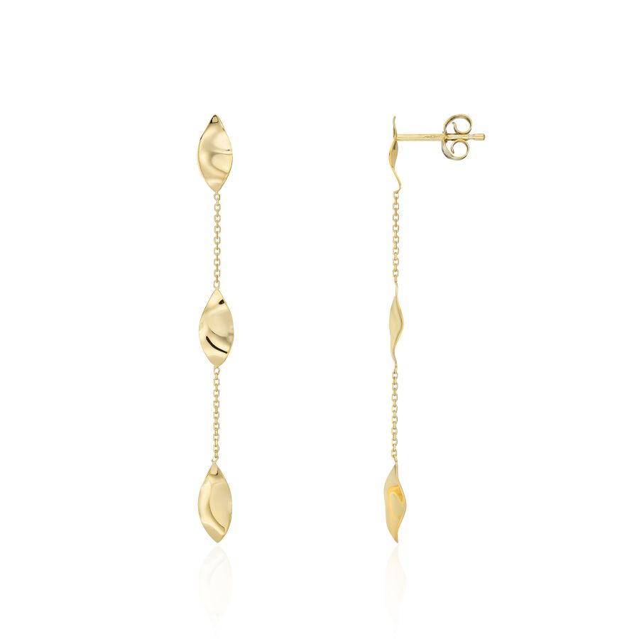 9ct Gold Leaves Chain Drop Earrings