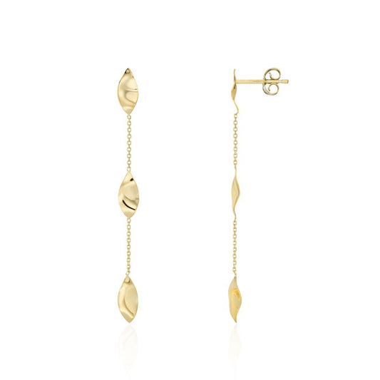 9ct Gold Leaves Chain Drop Earrings
