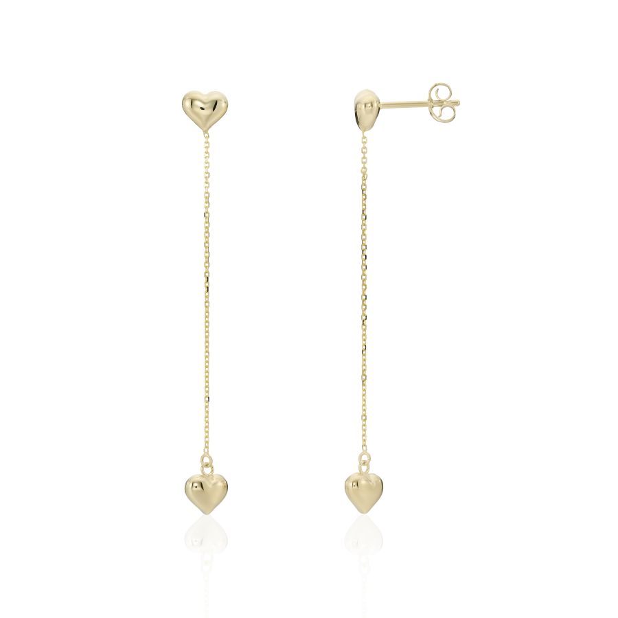 9ct Gold Heart Chain Drop Earrings