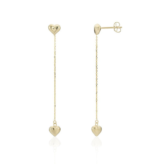 9ct Gold Heart Chain Drop Earrings