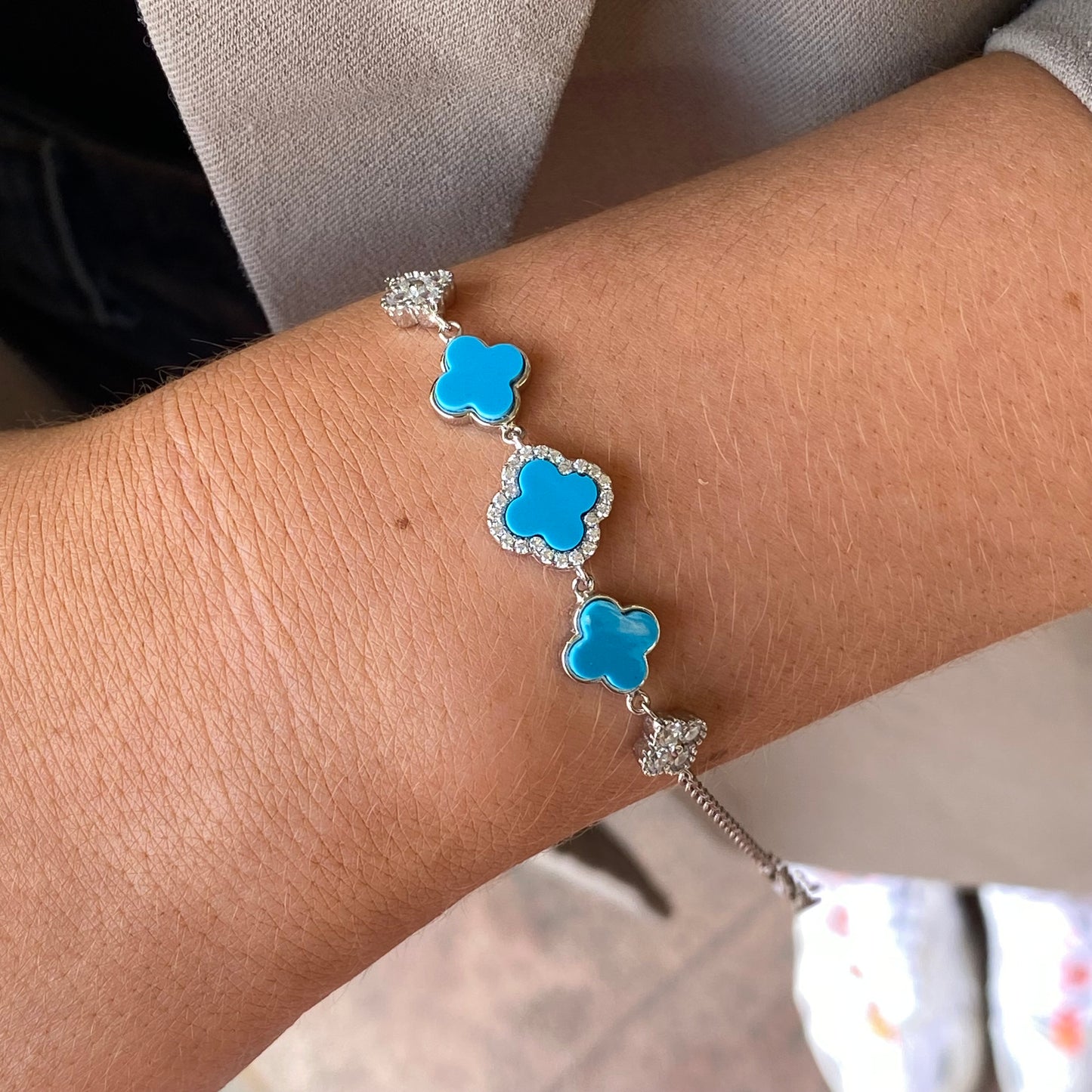 Silver CZ Bracelet | Turquoise Quatrefoil