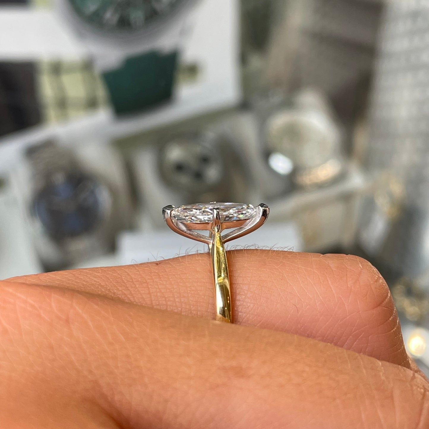 18ct Gold Solitaire Engagement Ring | Certificated Lab Marquise Cut - John Ross Jewellers