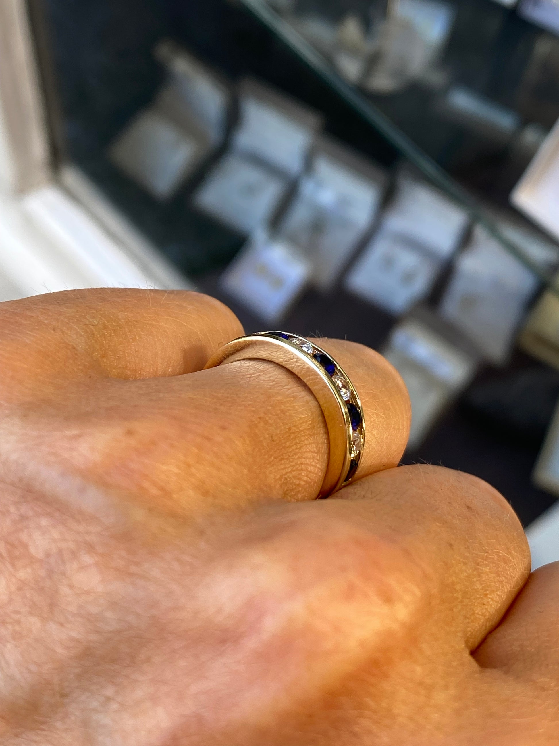 9ct Gold Channel Eternity Ring - Sapphire & CZ - John Ross Jewellers