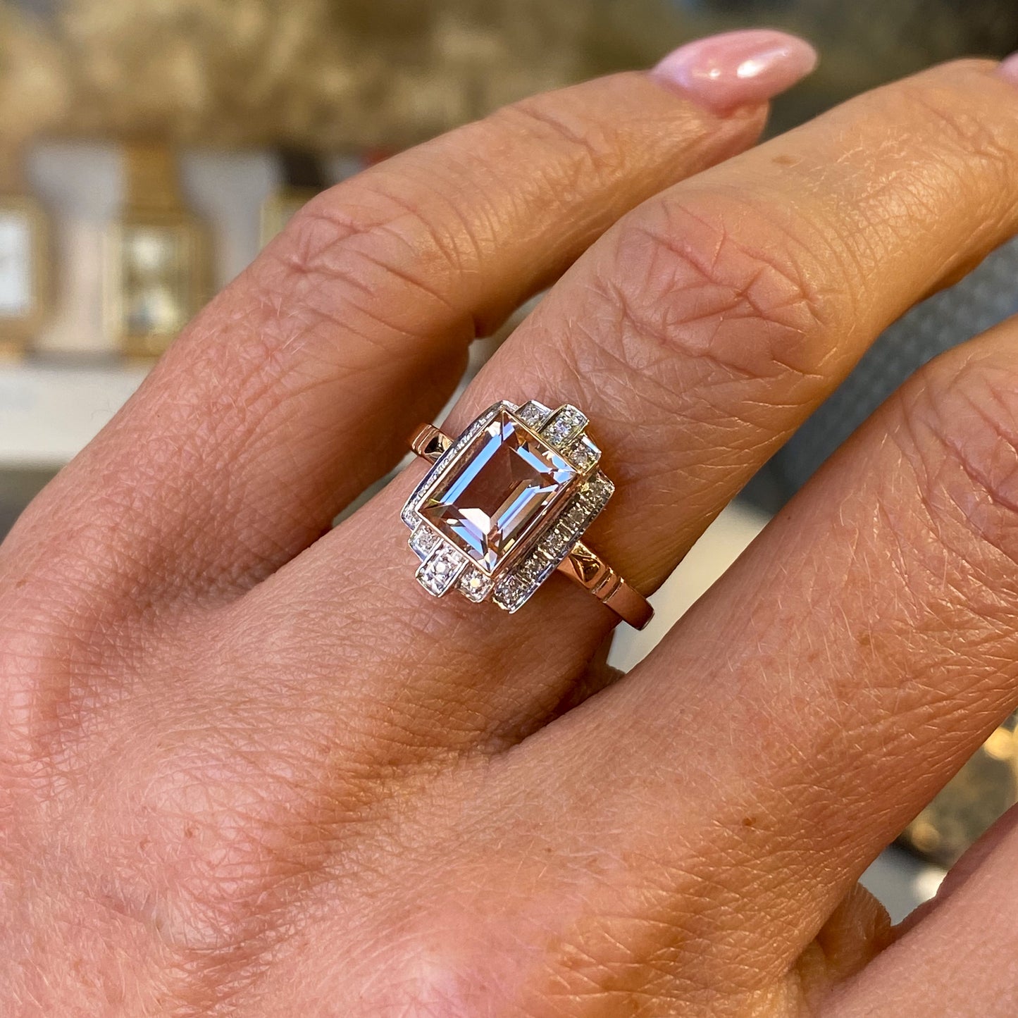 9ct Rose Gold Morganite & Diamond Ring - John Ross Jewellers