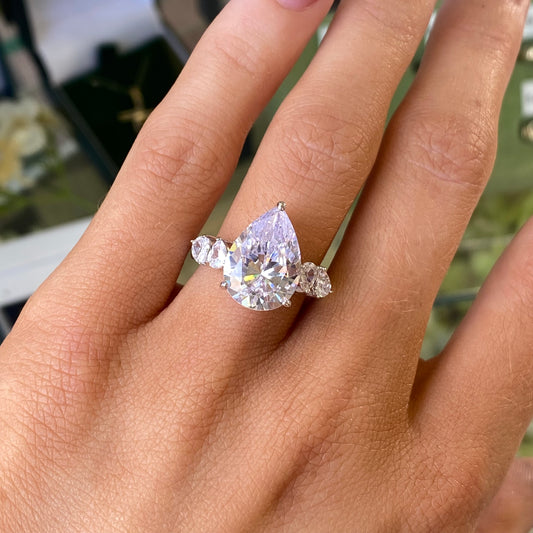 Silver Pear Cut CZ Ring