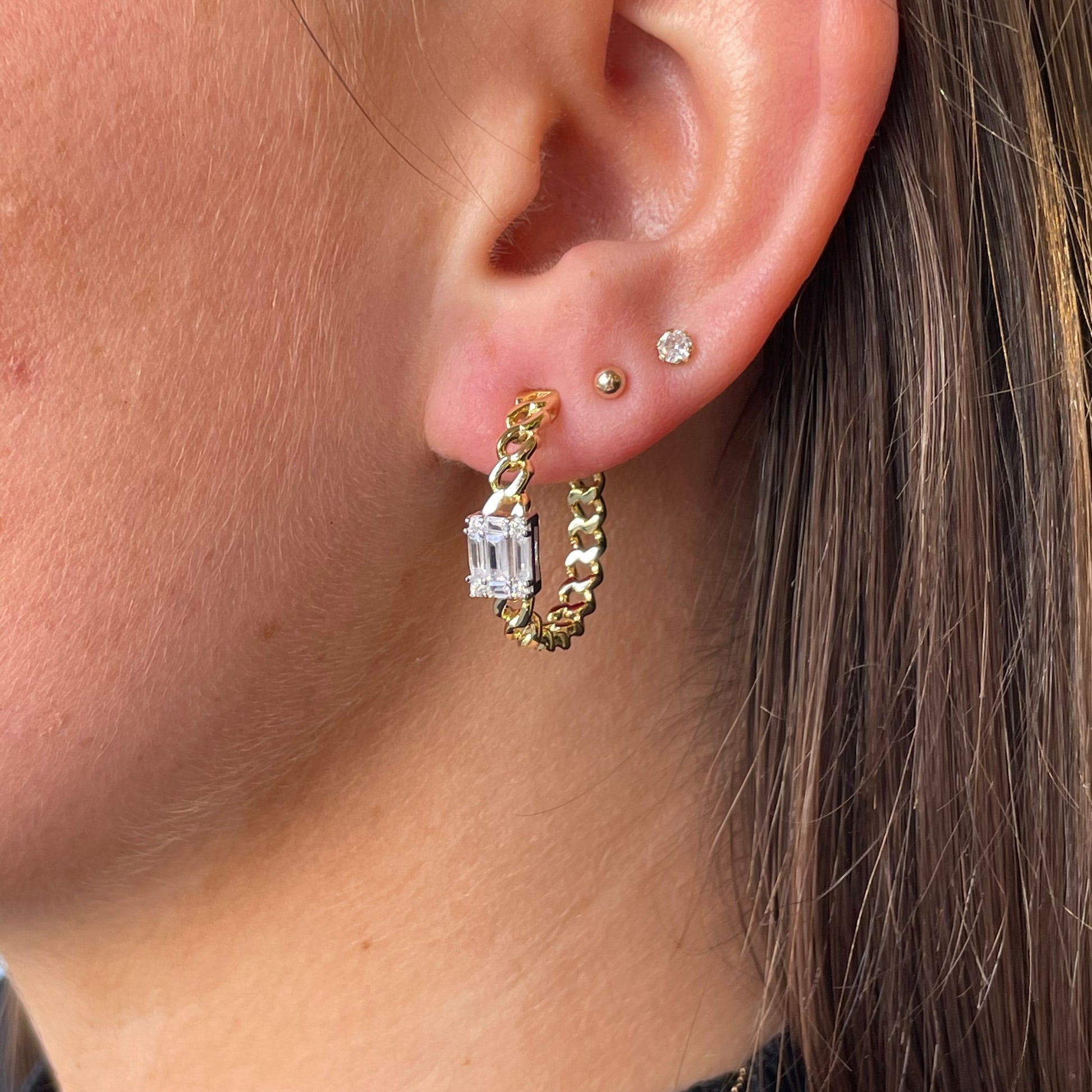 Sunshine Chain Hoop Earrings | Baguette CZs - John Ross Jewellers