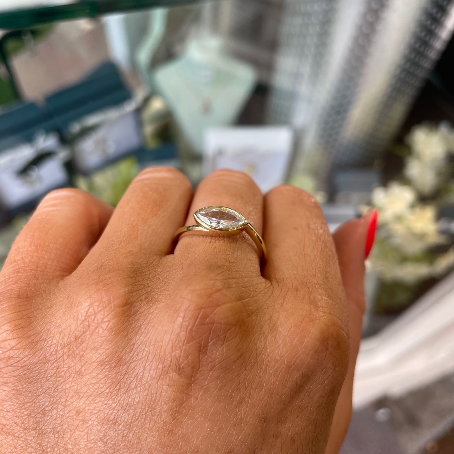 9ct Gold East West Marquise CZ Ring