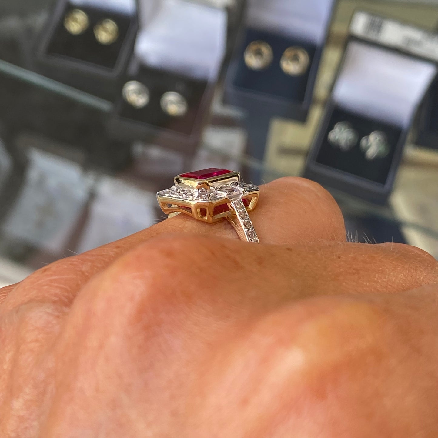 9ct Gold Created Ruby & CZ Vintage Style Ring - John Ross Jewellers