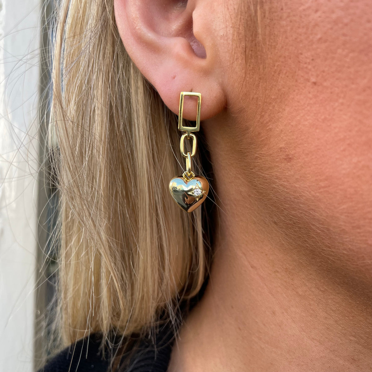 Sunshine Chained to My Heart CZ Drop Earrings