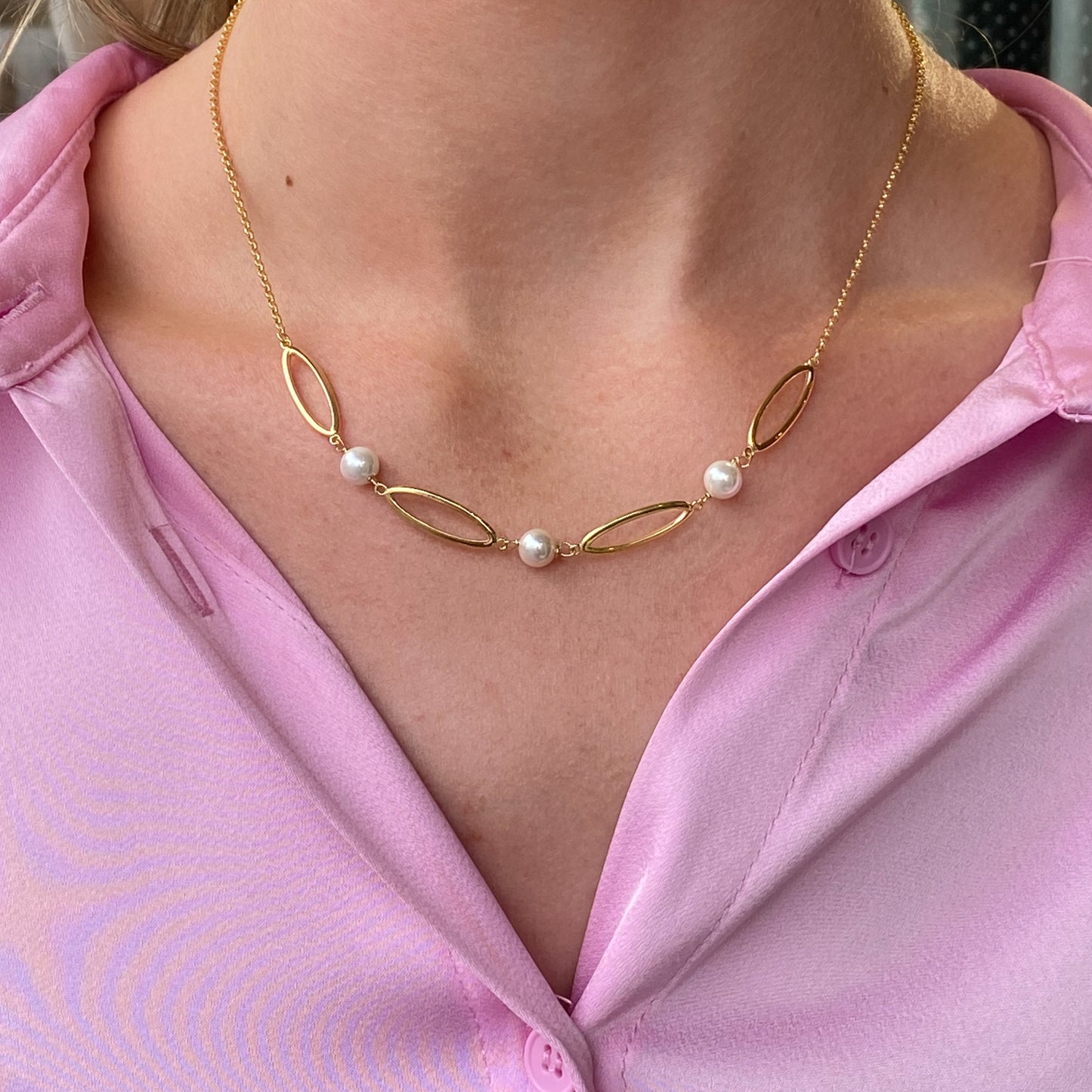 Sunshine Pearls & Ovals Necklace