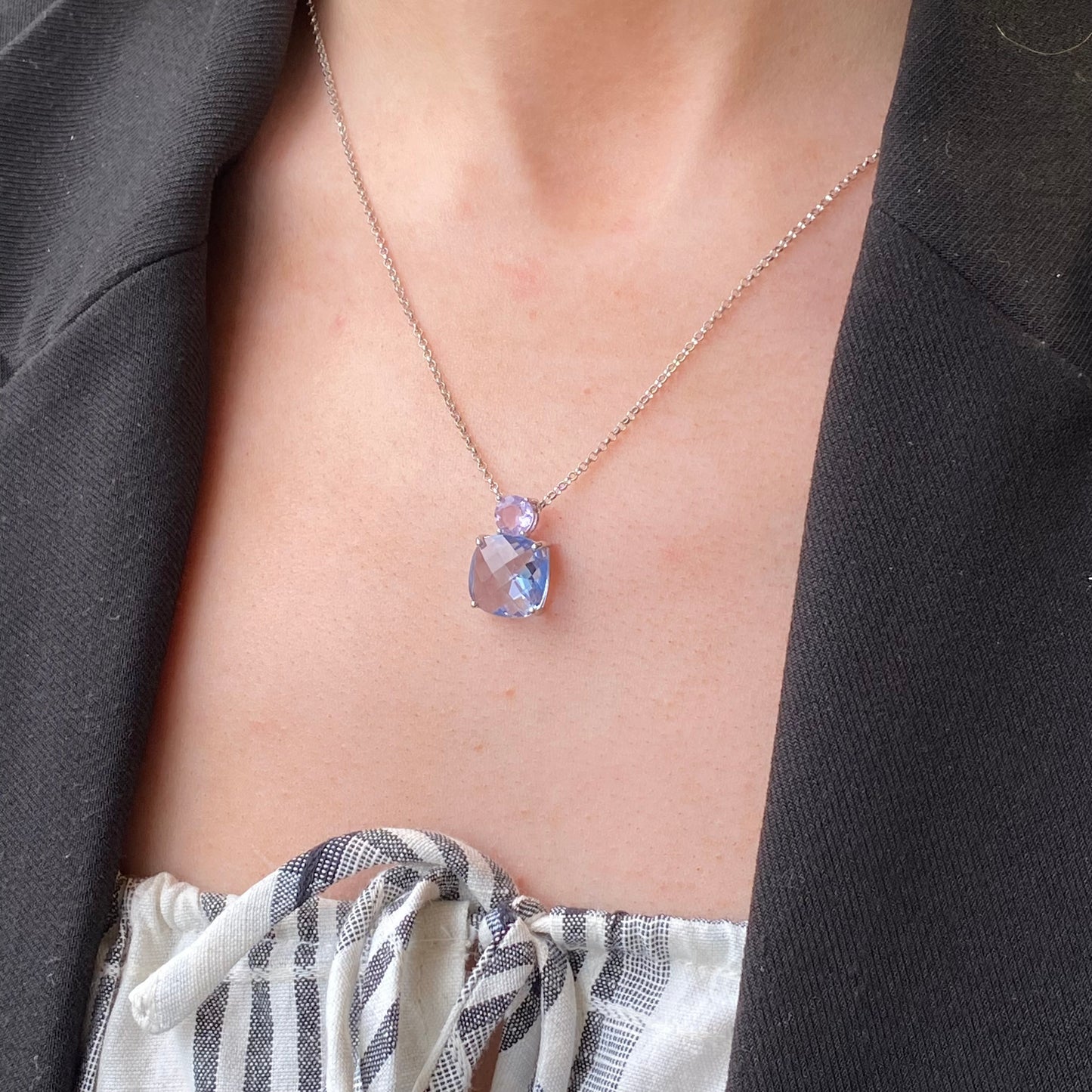 Silver Hydro Aqua & Light Amethyst Necklace | 42+5+5cm - John Ross Jewellers