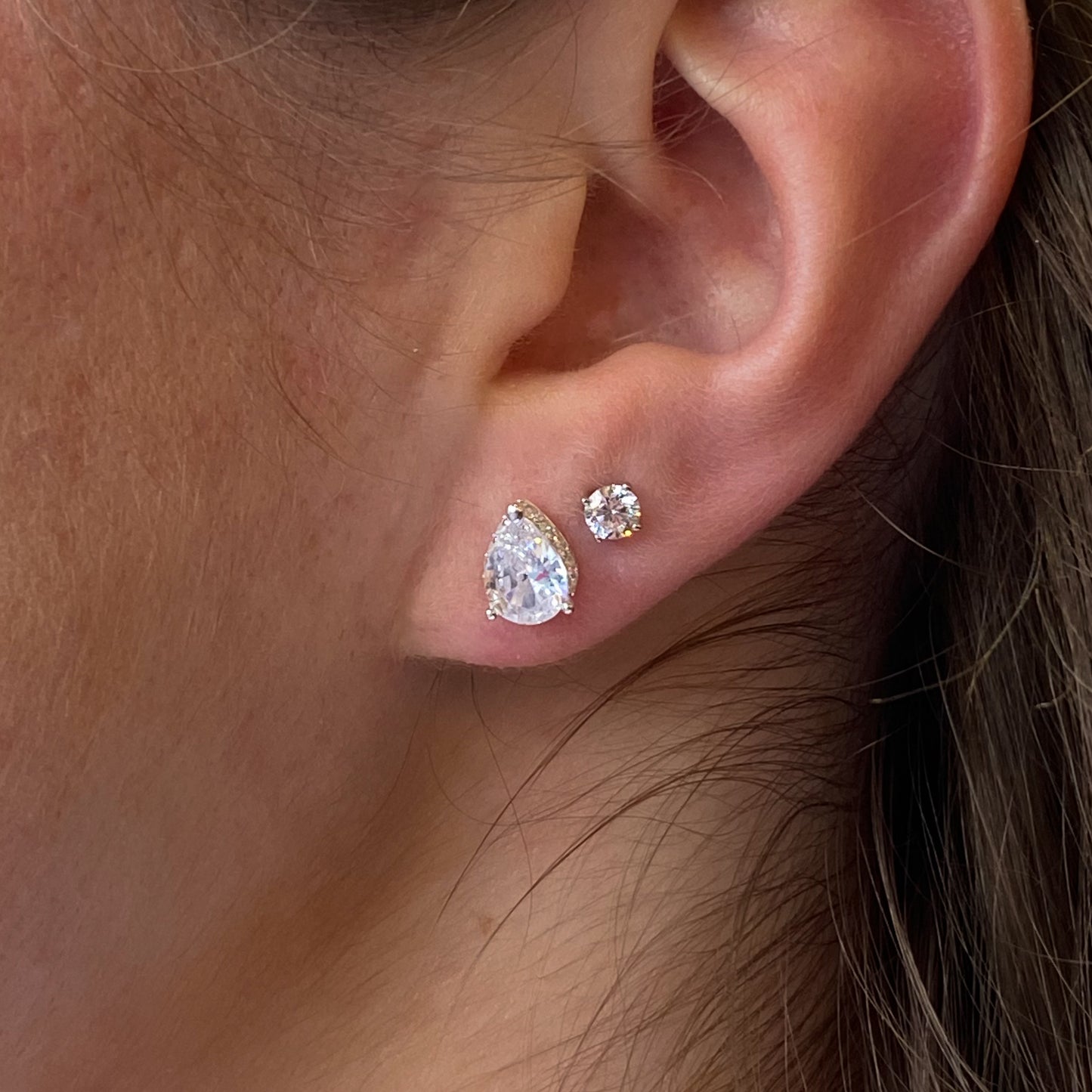 Silver Galleried Pear CZ Stud Earrings - John Ross Jewellers