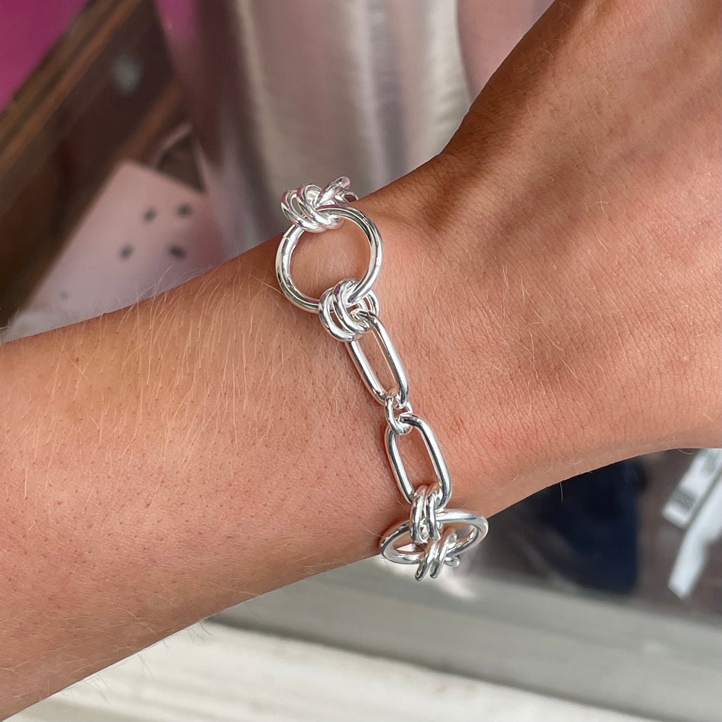 Silver Chunky Paper Link Bracelet | Round - John Ross Jewellers