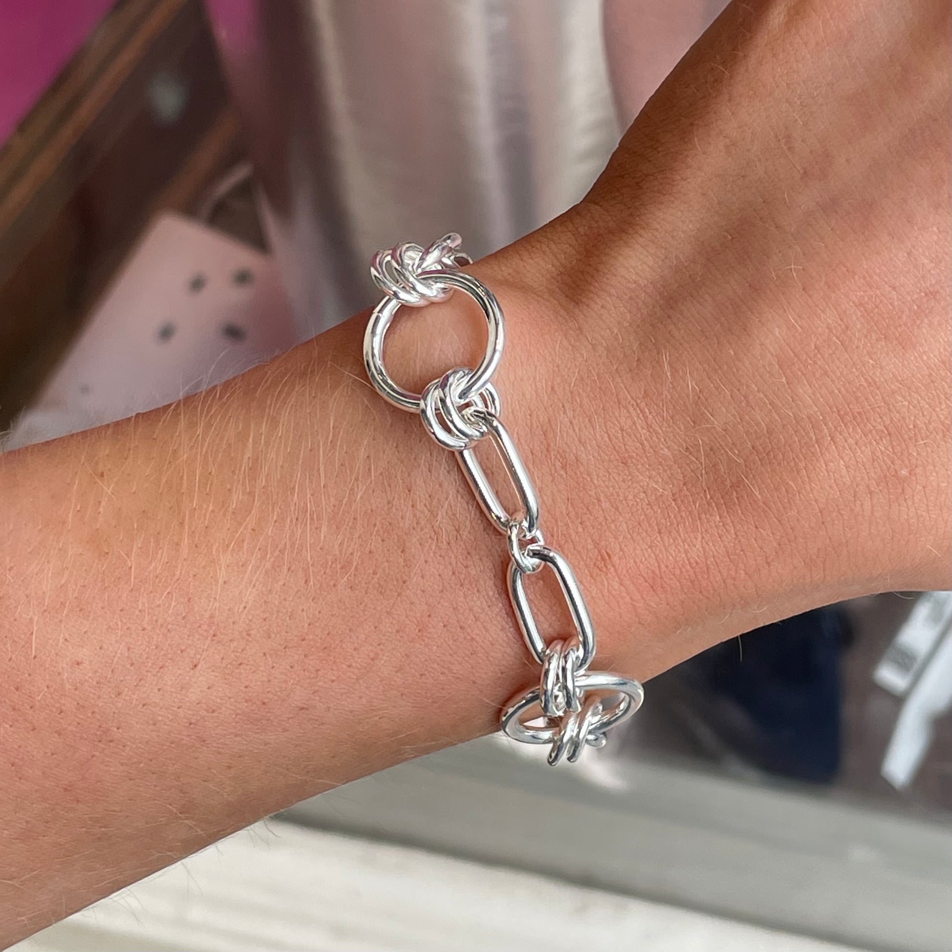 Silver Chunky Paper Link Bracelet | Round - John Ross Jewellers