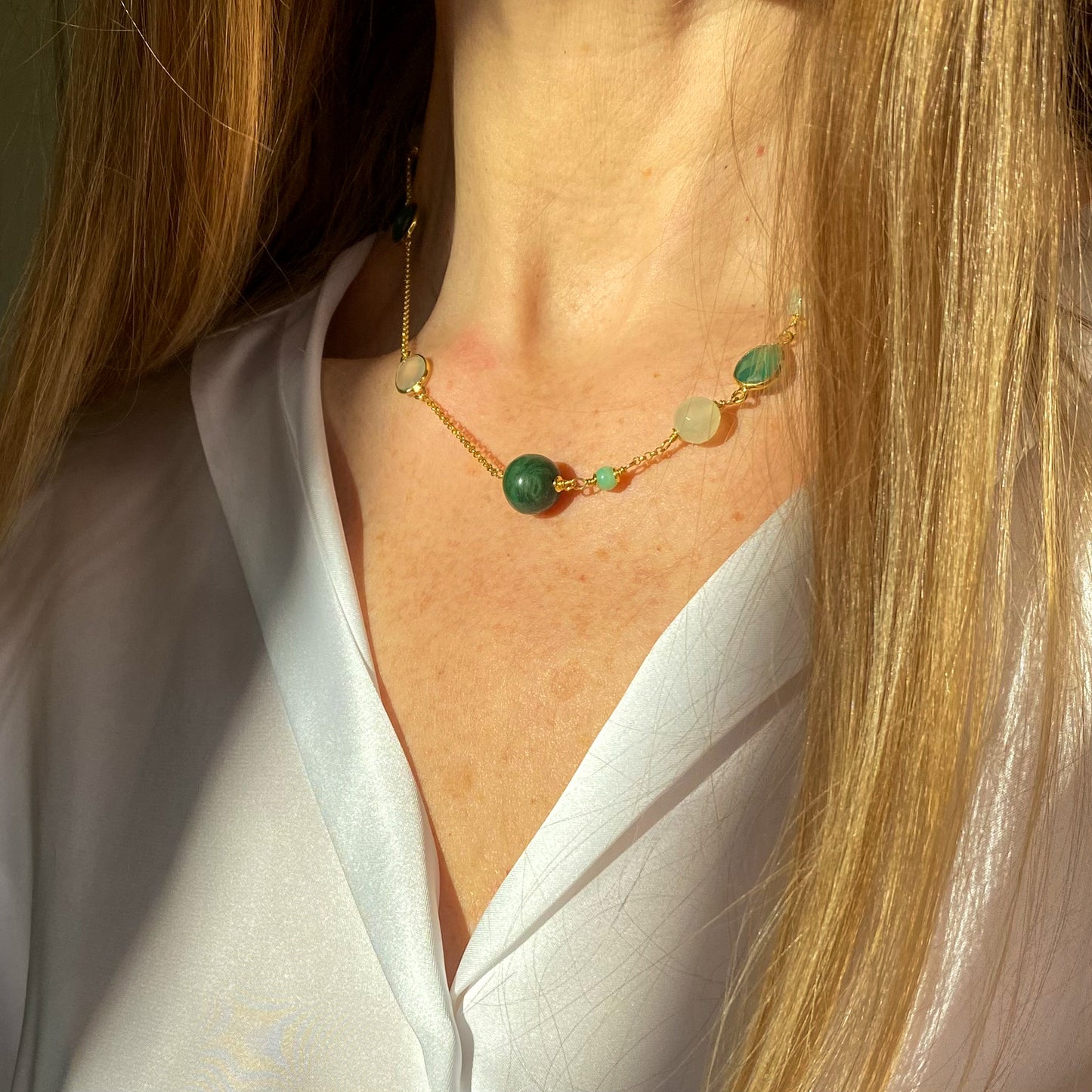 Green Goddess - Jade, Quartz & Malachite Necklace | 46cm - John Ross Jewellers