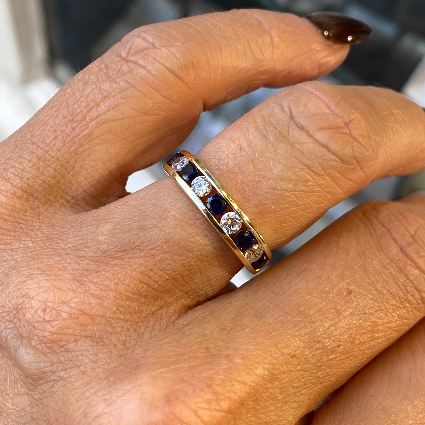 9ct Gold Channel Eternity Ring - Sapphire & CZ - John Ross Jewellers